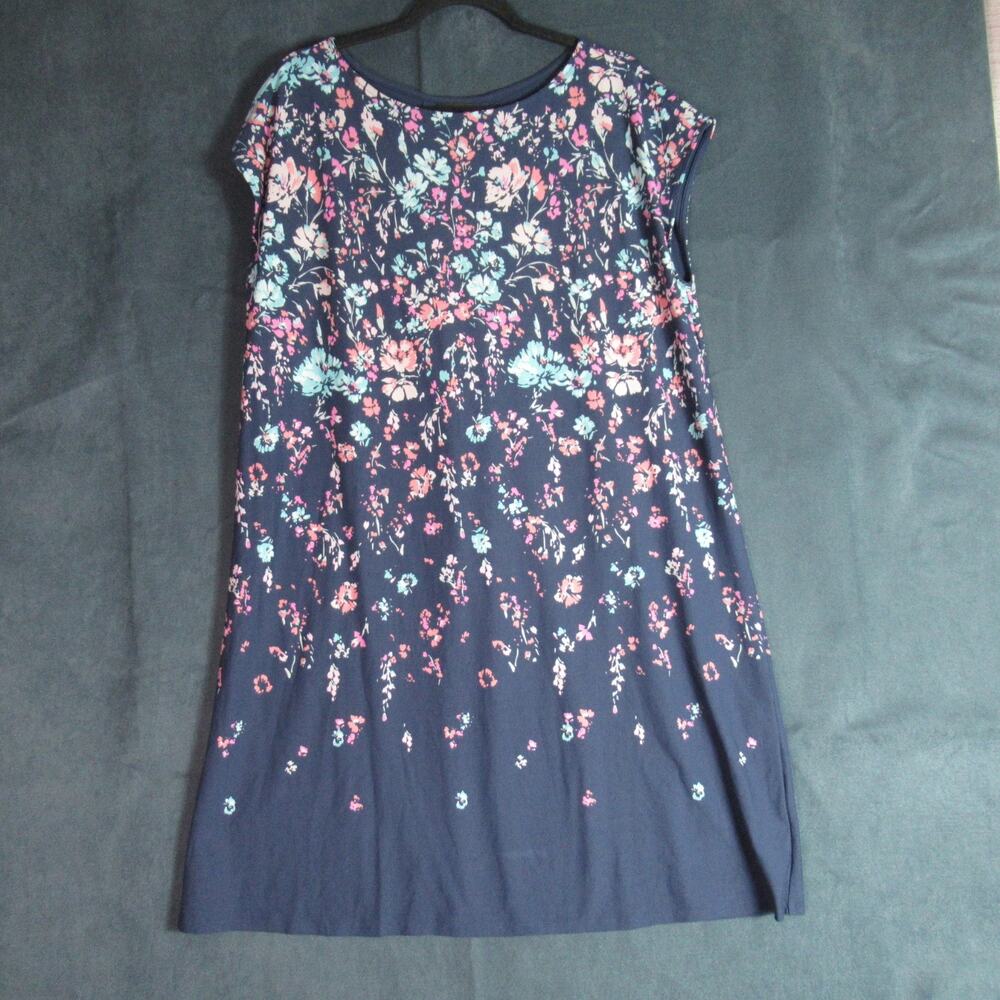 J Jill Dress Womens Large Blue Floral Country Midi Shift Garden Lounge Country